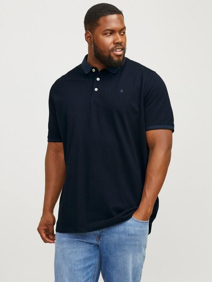 JACK & JONES PLUS SIZE slim fit polo JJEPAULOS Plus Size met contrastbies dak navy - Foto 7