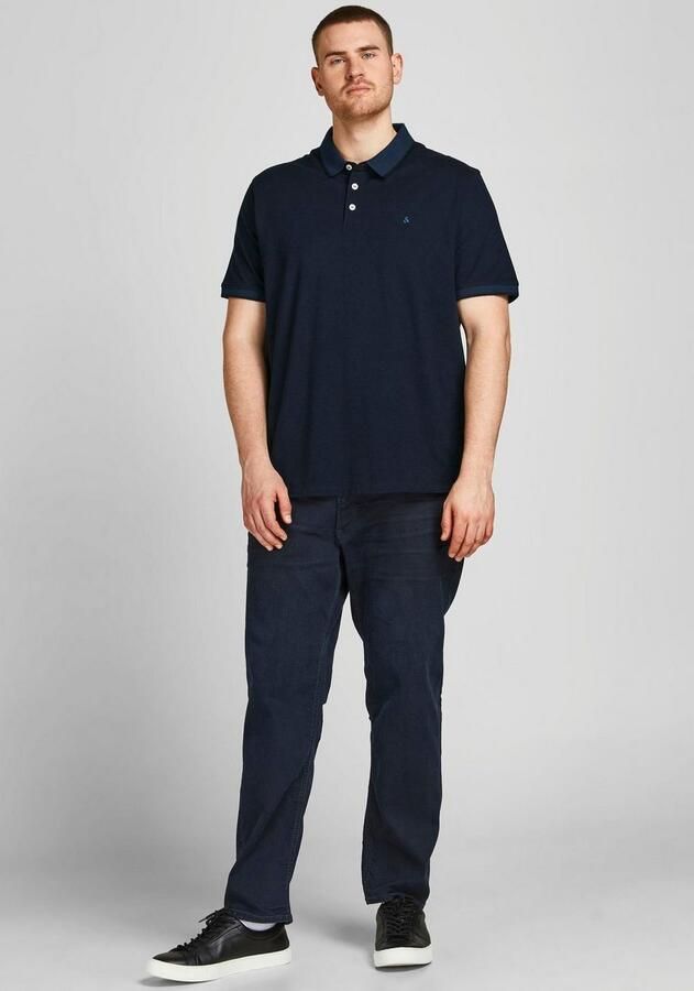 JACK & JONES PLUS SIZE slim fit polo JJEPAULOS Plus Size met contrastbies dak navy - Foto 11