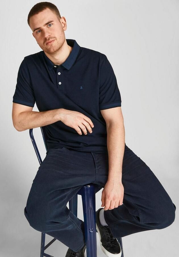 JACK & JONES PLUS SIZE slim fit polo JJEPAULOS Plus Size met contrastbies dak navy - Foto 13