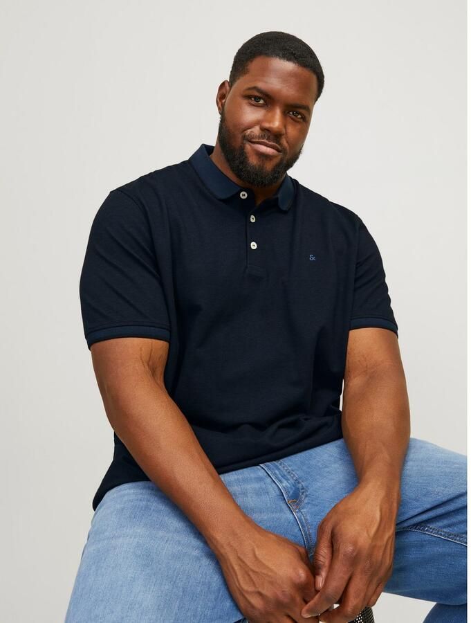JACK & JONES PLUS SIZE slim fit polo JJEPAULOS Plus Size met contrastbies dak navy - Foto 5