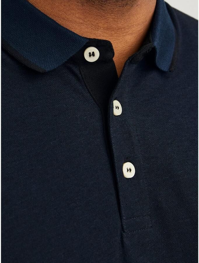 JACK & JONES PLUS SIZE slim fit polo JJEPAULOS Plus Size met contrastbies dak navy - Foto 4