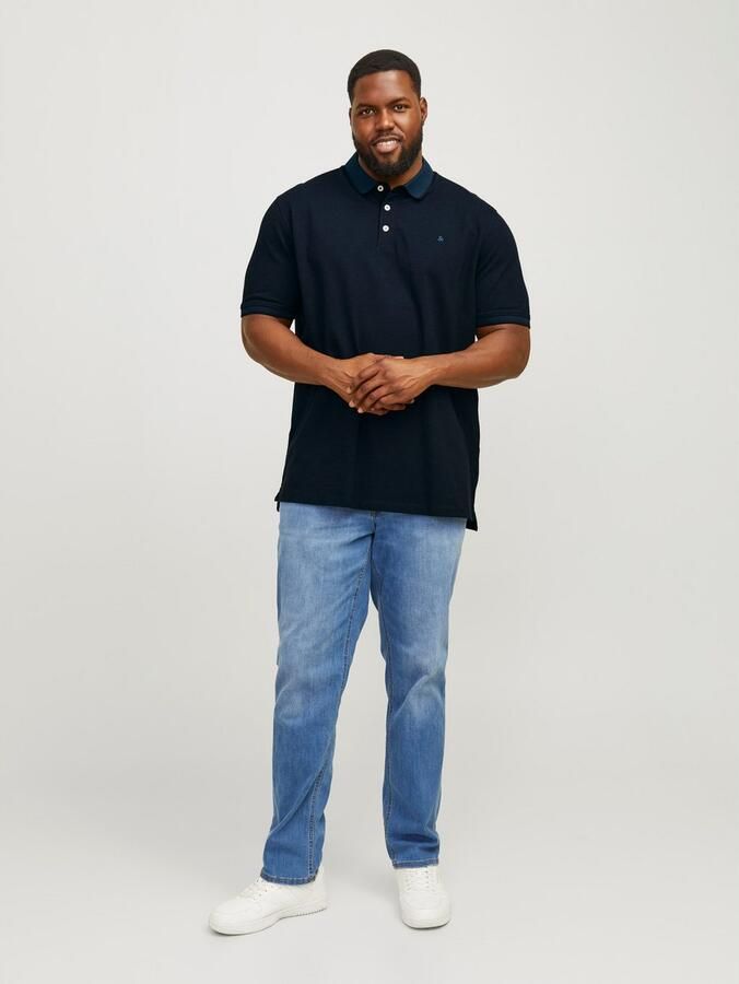 JACK & JONES PLUS SIZE slim fit polo JJEPAULOS Plus Size met contrastbies dak navy - Foto 8