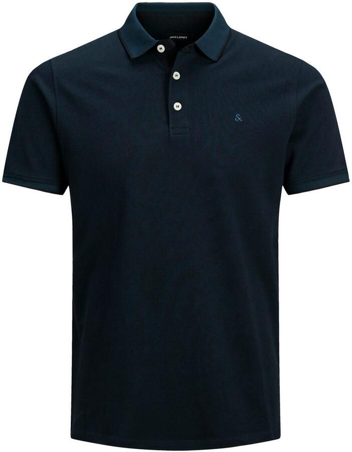 JACK & JONES PLUS SIZE slim fit polo JJEPAULOS Plus Size met contrastbies dak navy - Foto 3