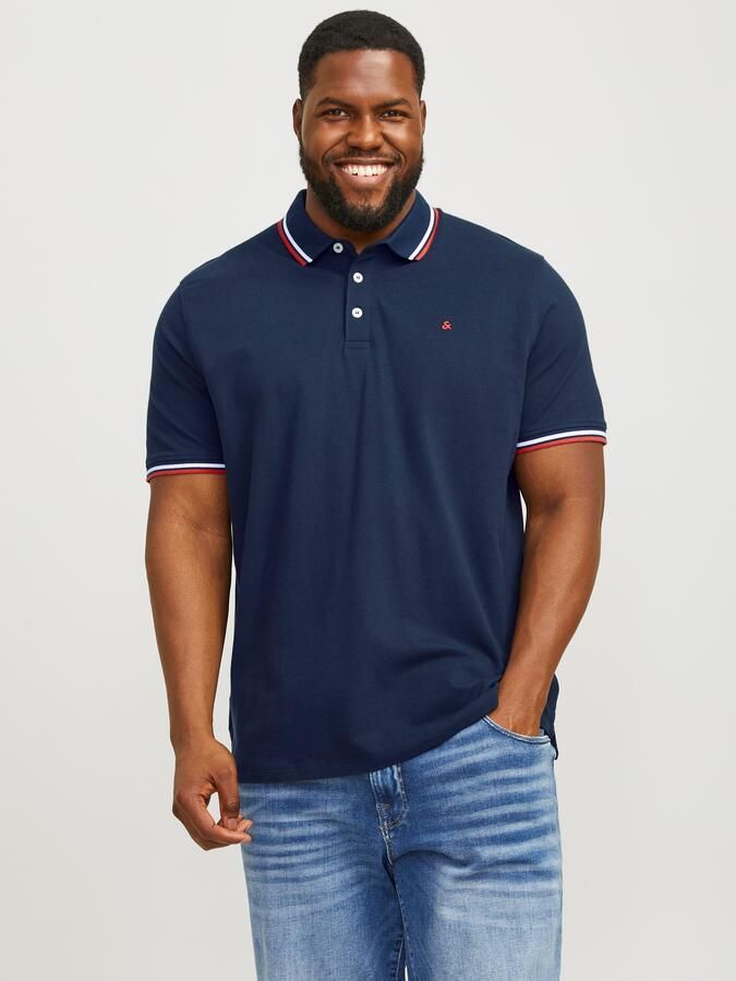 JACK & JONES PLUS SIZE slim fit polo JJEPAULOS Plus Size met contrastbies navy blazer - Foto 15