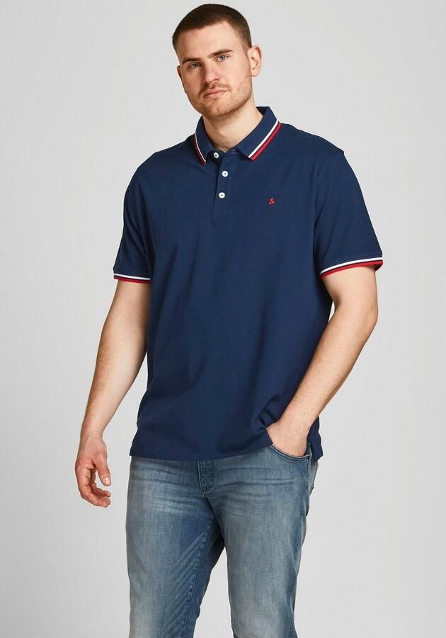 JACK & JONES PLUS SIZE slim fit polo JJEPAULOS Plus Size met contrastbies navy blazer - Foto 11