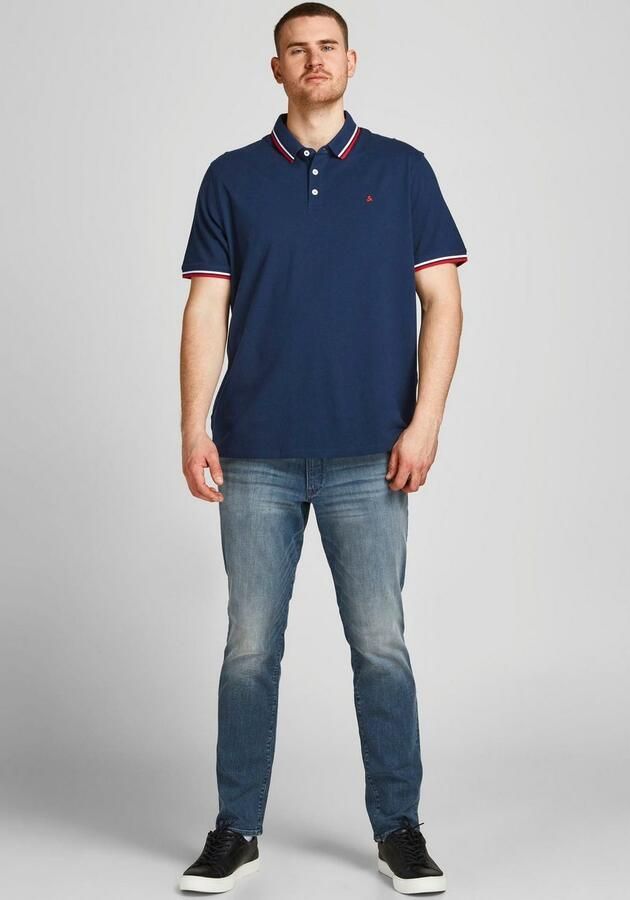 JACK & JONES PLUS SIZE slim fit polo JJEPAULOS Plus Size met contrastbies navy blazer - Foto 12
