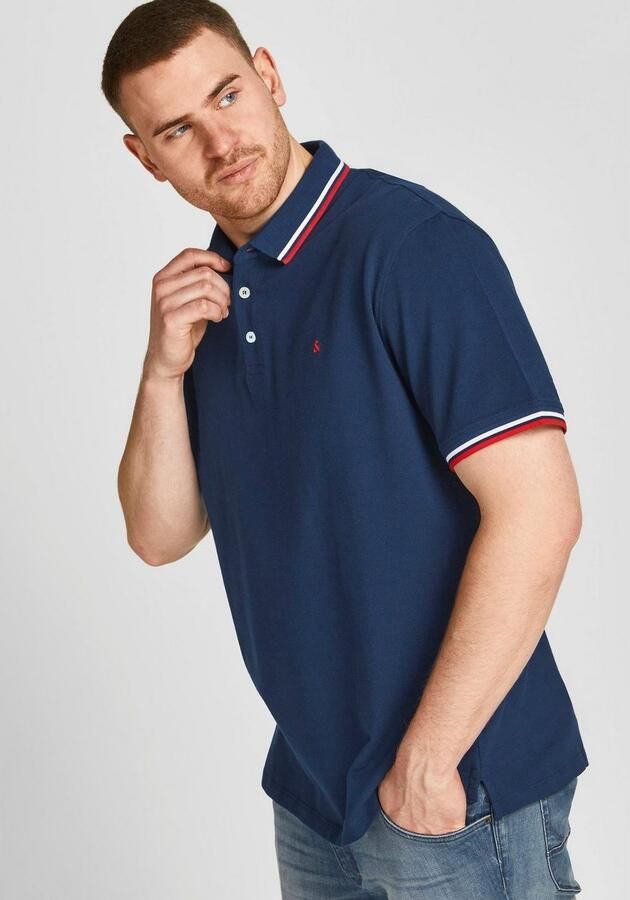 JACK & JONES PLUS SIZE slim fit polo JJEPAULOS Plus Size met contrastbies navy blazer - Foto 14
