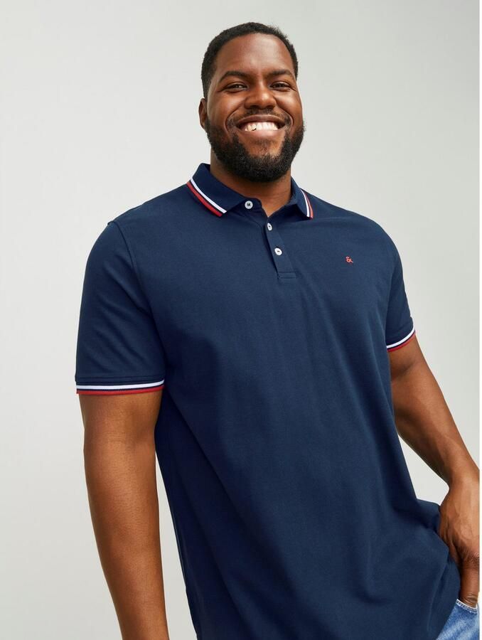 JACK & JONES PLUS SIZE slim fit polo JJEPAULOS Plus Size met contrastbies navy blazer - Foto 5