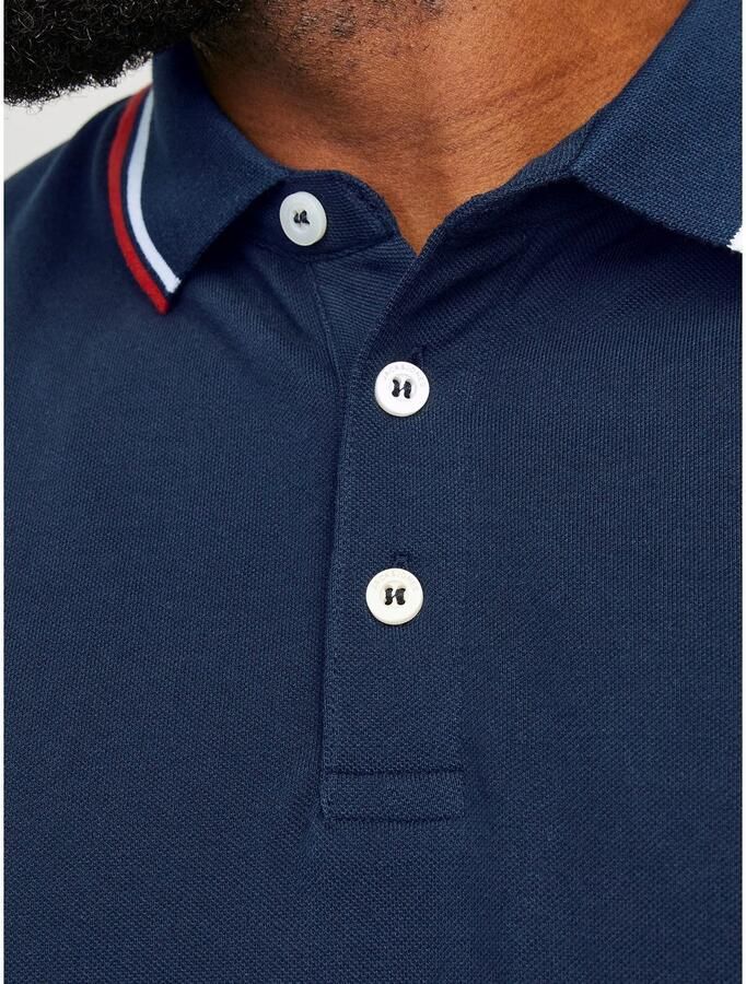 JACK & JONES PLUS SIZE slim fit polo JJEPAULOS Plus Size met contrastbies navy blazer - Foto 4