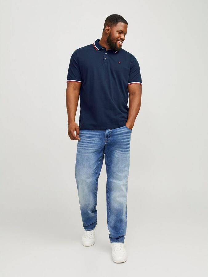 JACK & JONES PLUS SIZE slim fit polo JJEPAULOS Plus Size met contrastbies navy blazer - Foto 8