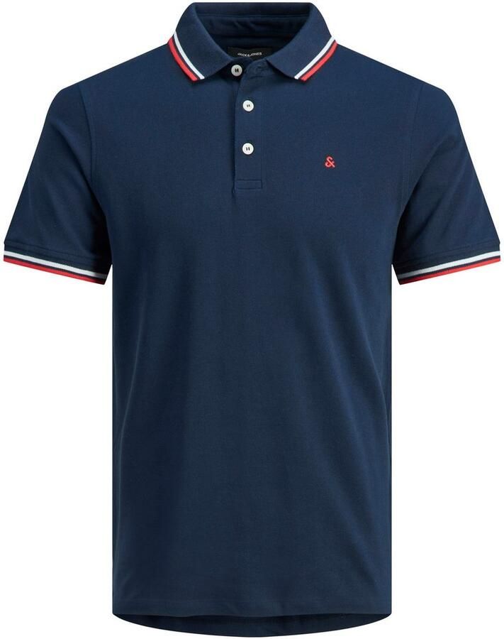 JACK & JONES PLUS SIZE slim fit polo JJEPAULOS Plus Size met contrastbies navy blazer - Foto 2