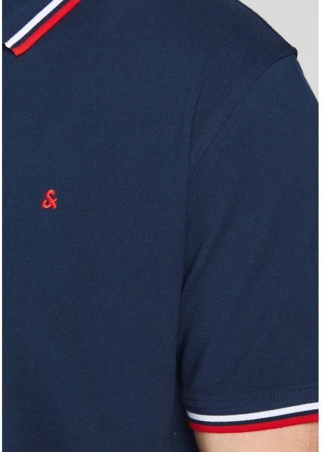 JACK & JONES PLUS SIZE slim fit polo JJEPAULOS Plus Size met contrastbies navy blazer - Foto 9