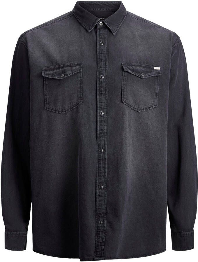 Jack & jones casual overhemd Plus Size wijde fit zwart effen denim