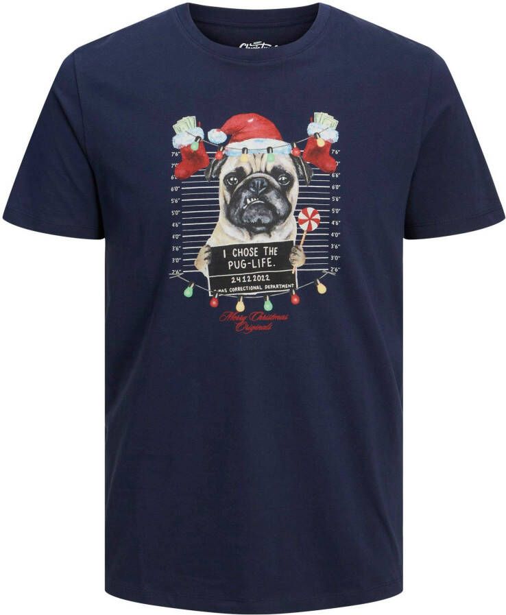 Jack & jones Jorchristmas mugshot tee ss c.n Xmas 12221440 Blauw Heren