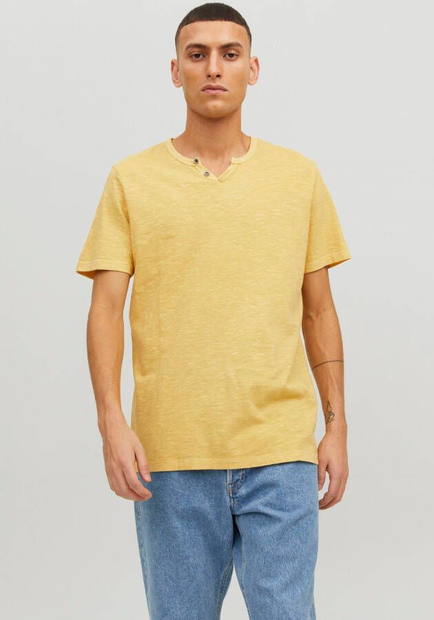 Jack & jones Split Neck Slub Fabric T-Shirt Yellow Heren