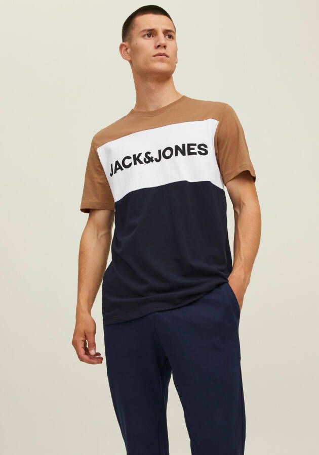 JACK & JONES ESSENTIALS slim fit T-shirt JJELOGO BLOCKING met printopdruk rubber