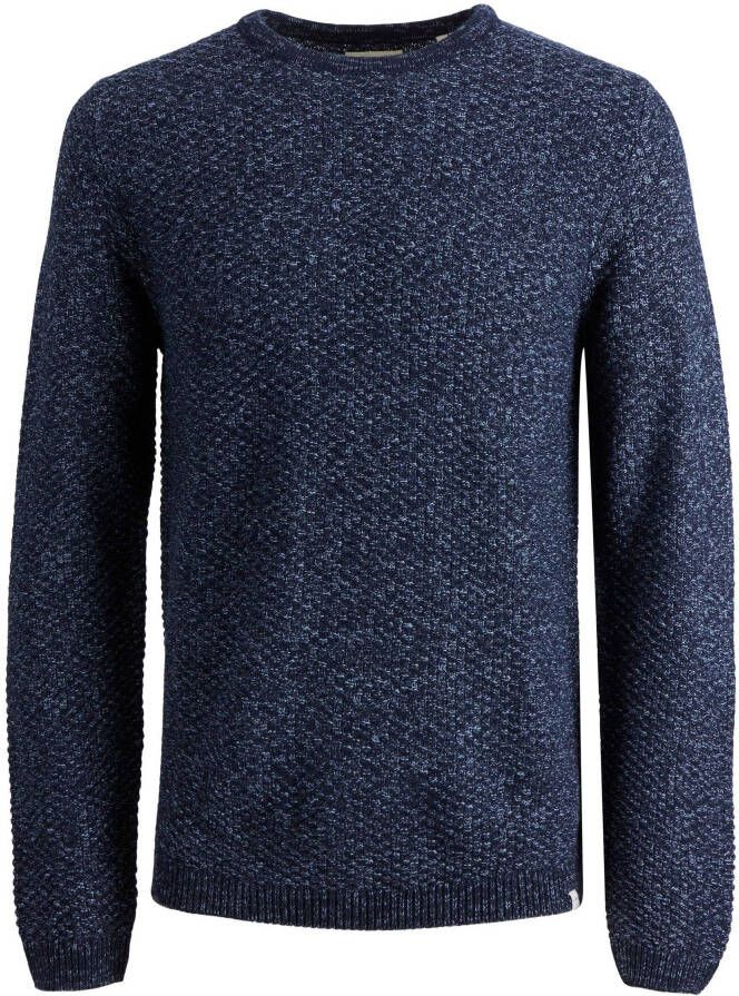 Jack & jones Blauwe effen gebreide trui met lange mouwen Blue Heren