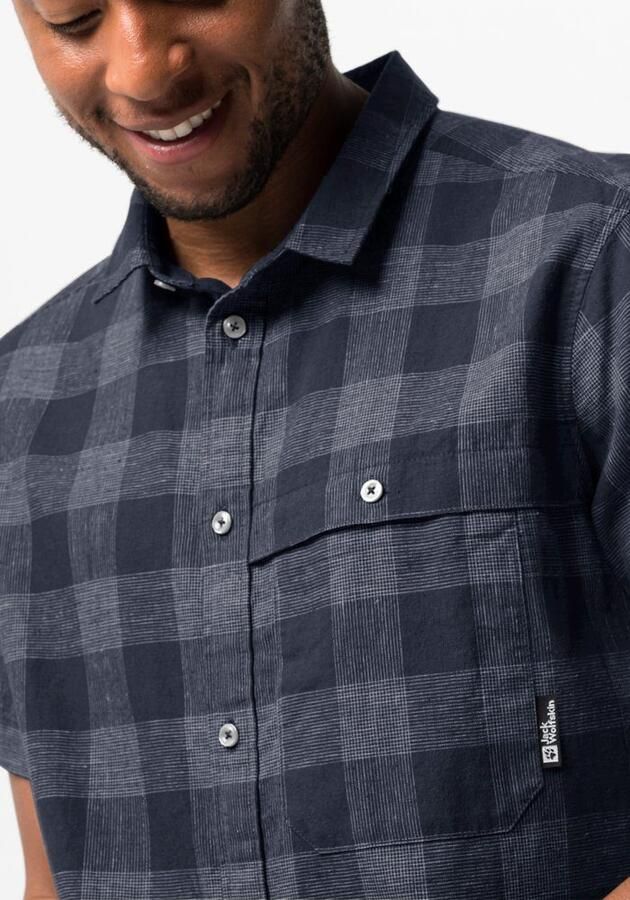 Jack Wolfskin Highlands Shirt Men Wandeloverhemd met korte mouwen Heren XXXL night blue checks Night Blue Checks