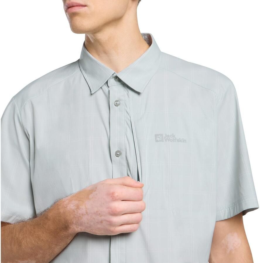 Jack Wolfskin Norbo S|S Shirt Men Overhemd met korte mouwen en zonnebescherming Heren XXXL cool grey check Cool Grey Check