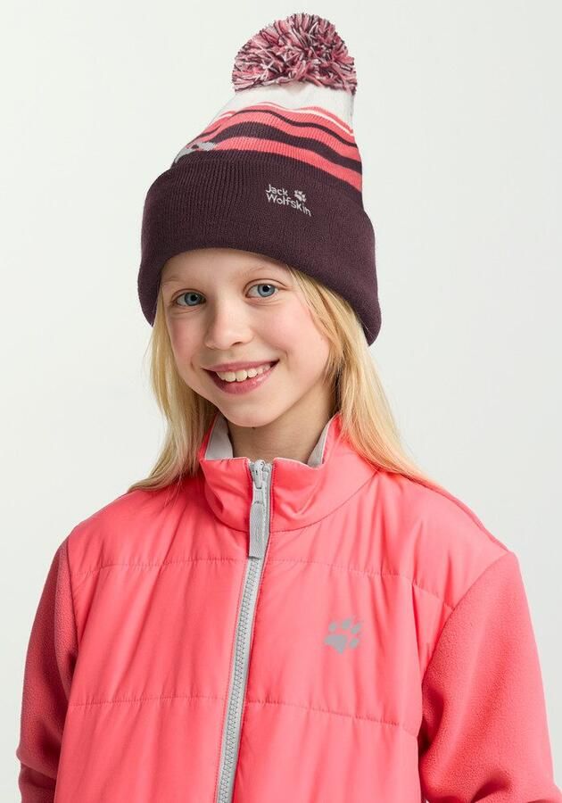 Jack Wolfskin Stripy Pompom Beanie Kids Winter muts kinderen M amaranth - Foto 7
