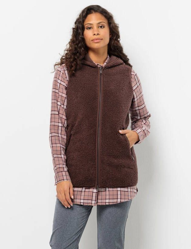 Jack Wolfskin High Curl Long Vest Women Fleece bodywarmer Dames XL boysenberry