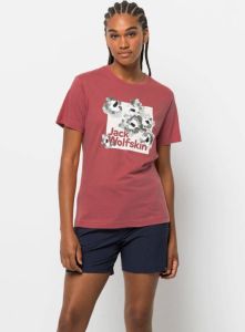 Jack Wolfskin Florell Box T-Shirt Women Dames T-shirt van biologisch katoen XXL rood faded rose