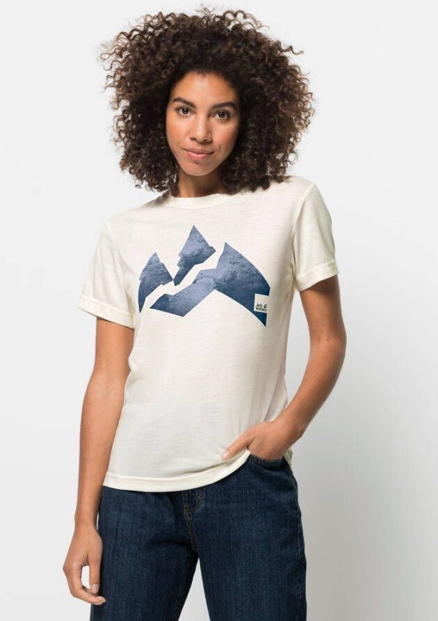 Jack Wolfskin Nature Mountain T-Shirt Women Dames T-shirt van biologisch katoen XL wit cotton white blu