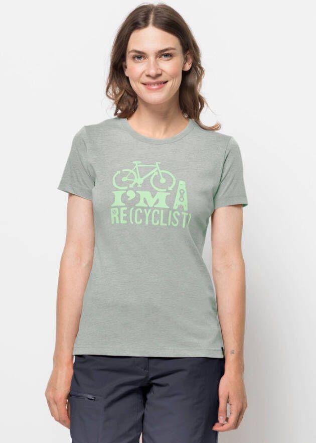 Jack Wolfskin Ocean Trail T-Shirt Women Dames T-shirt van biologisch katoen XS groen hedge green