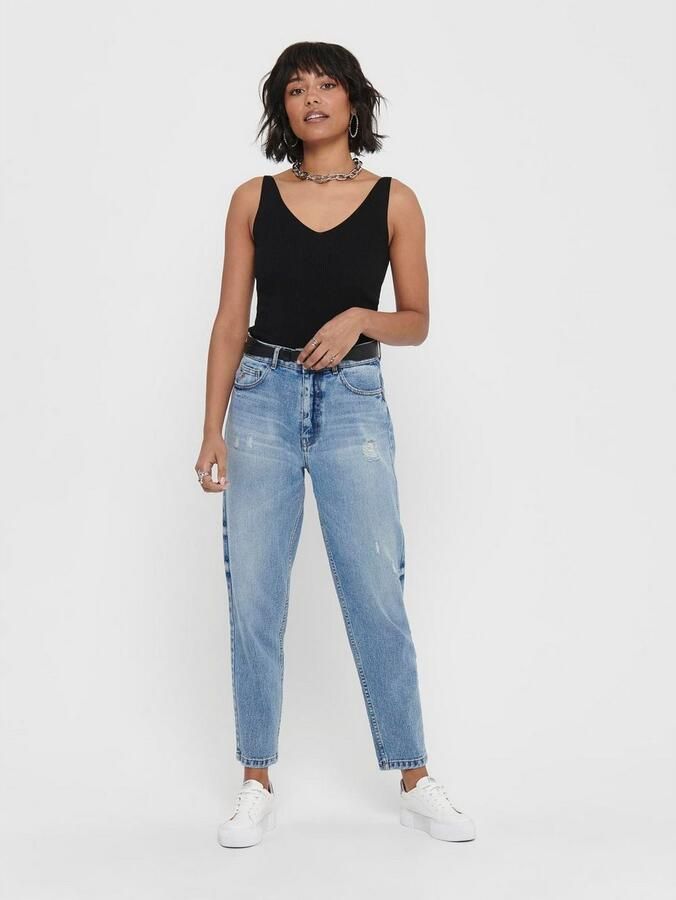 Jacqueline de Yong Zwart Geribbeld Gebreid V-hals Tank Top Black Dames - Foto 3