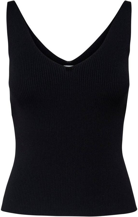Jacqueline de Yong Zwart Geribbeld Gebreid V-hals Tank Top Black Dames - Foto 5