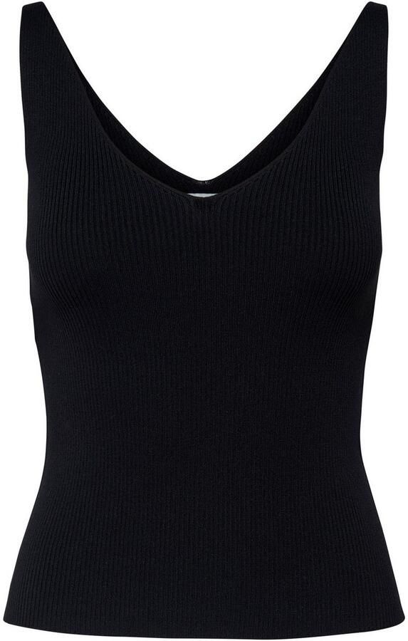 Jacqueline de Yong Zwart Geribbeld Gebreid V-hals Tank Top Black Dames - Foto 5