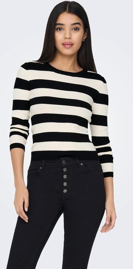 Jacqueline de Yong Gestreepte Gebreide Ronde Hals Trui Black Dames - Foto 9