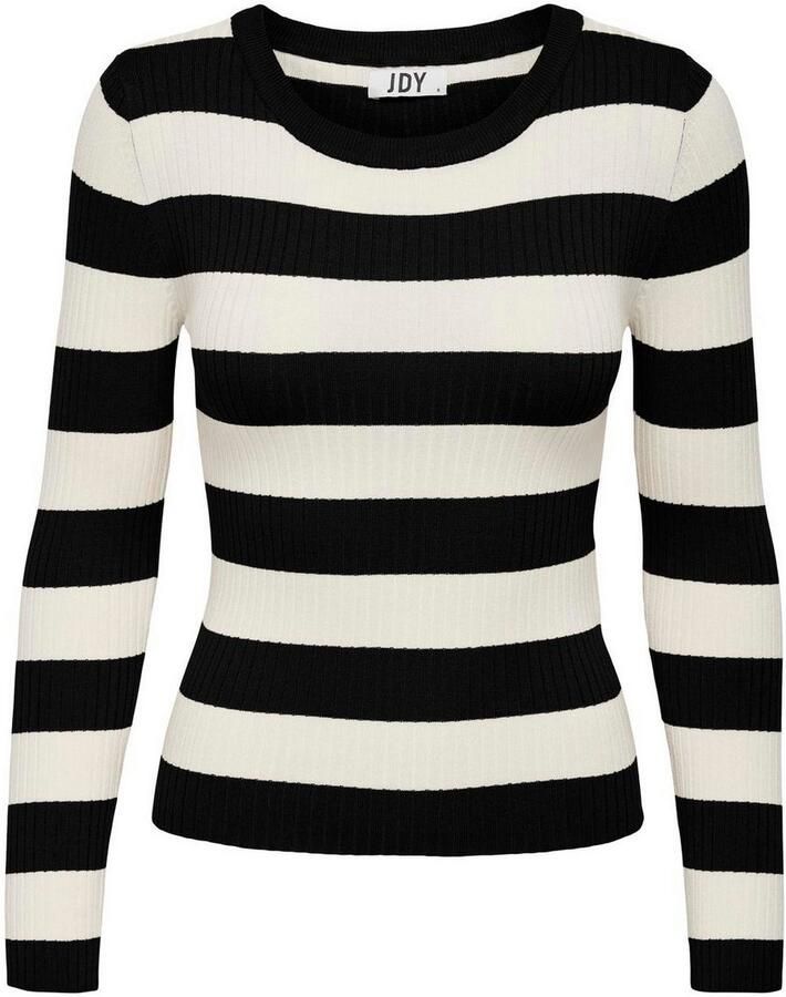 Jacqueline de Yong Gestreepte Gebreide Ronde Hals Trui Black Dames - Foto 3