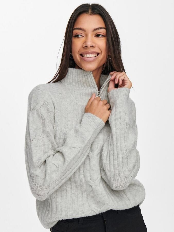 JDY Trui met staande kraag ANDREA L S ZIP CABLE PULLOVE KNT NOOS