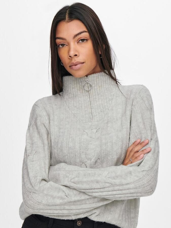 JDY Trui met staande kraag ANDREA L S ZIP CABLE PULLOVE KNT NOOS - Foto 3