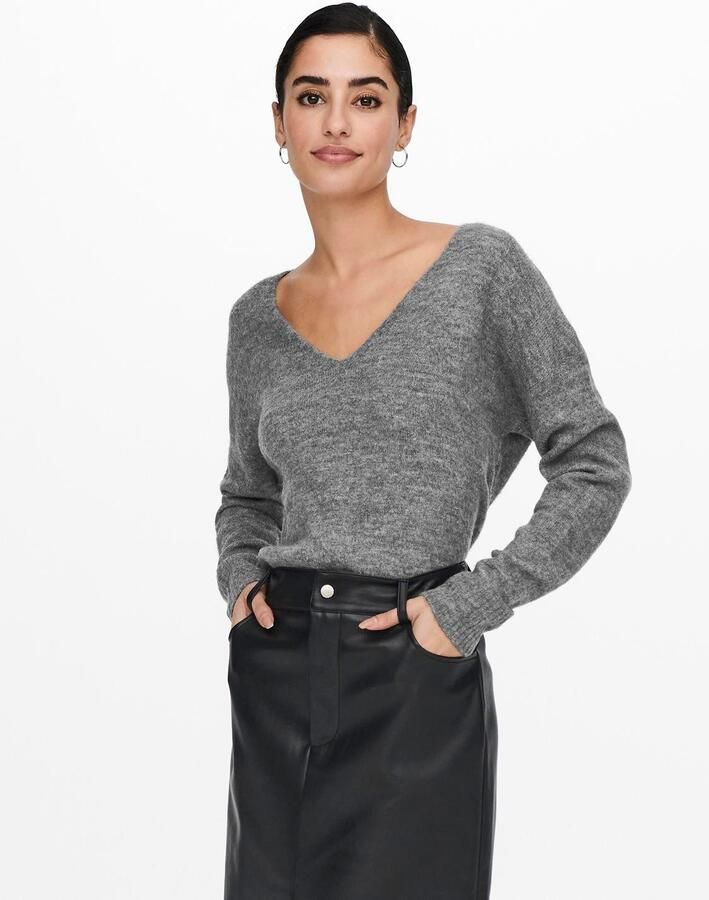 Jacqueline de Yong Lange Mouw V-hals Trui Vrouwen Gray Dames - Foto 5