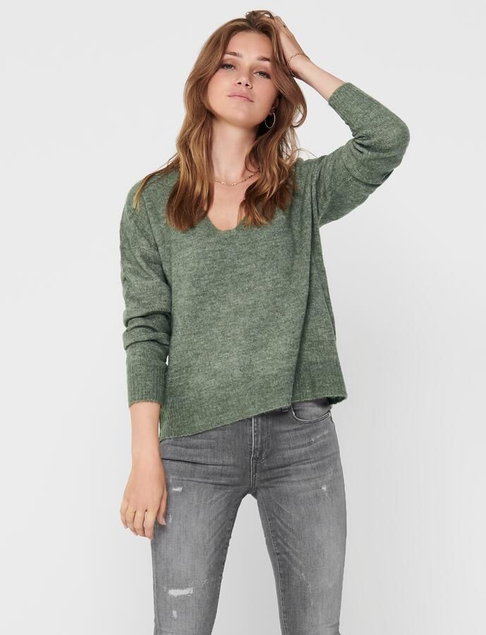 Jacqueline de Yong Lange Mouw V-hals Trui Vrouwen Green Dames - Foto 4