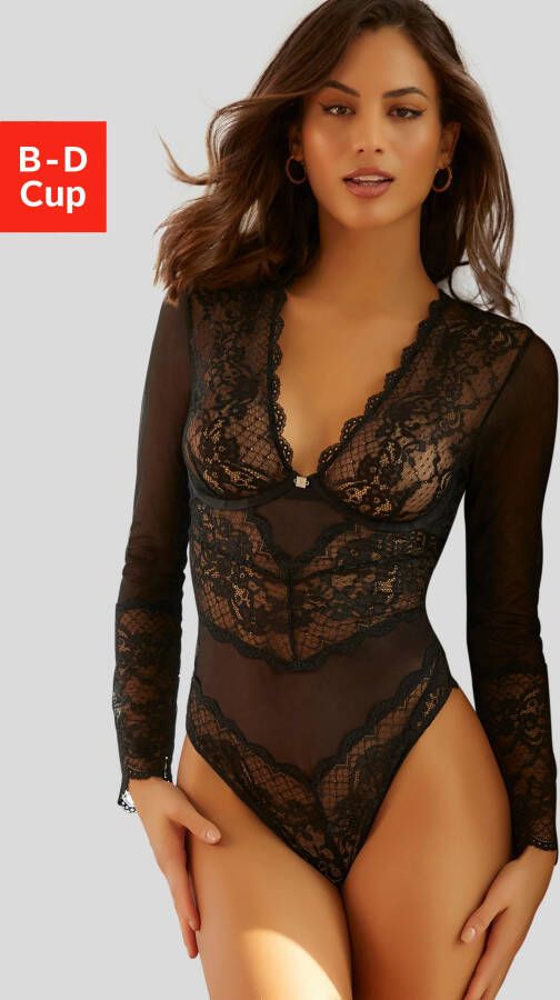 Jette Joop Body met lange mouwen in een verleidelijke transparante look sexy lingerie sexy ondergoed