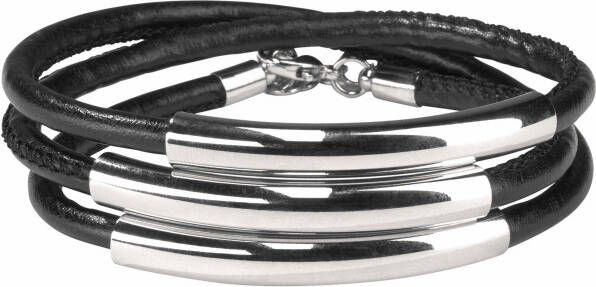 Firetti Wikkelarmband Zwarte wikkelarmband met naad en 3 metalen elementen (1-delig)