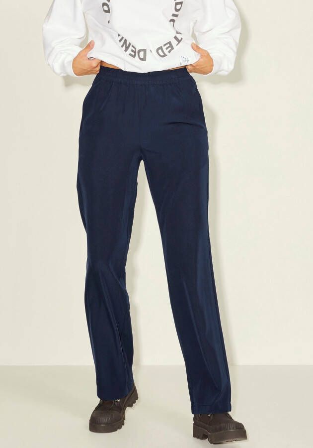 JJXX high waist straight fit wide leg broek donkerblauw