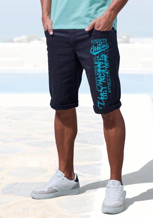 John Devin Bermuda Van elastische katoenmix met grote print op het been 3 4 shorts - Foto 5