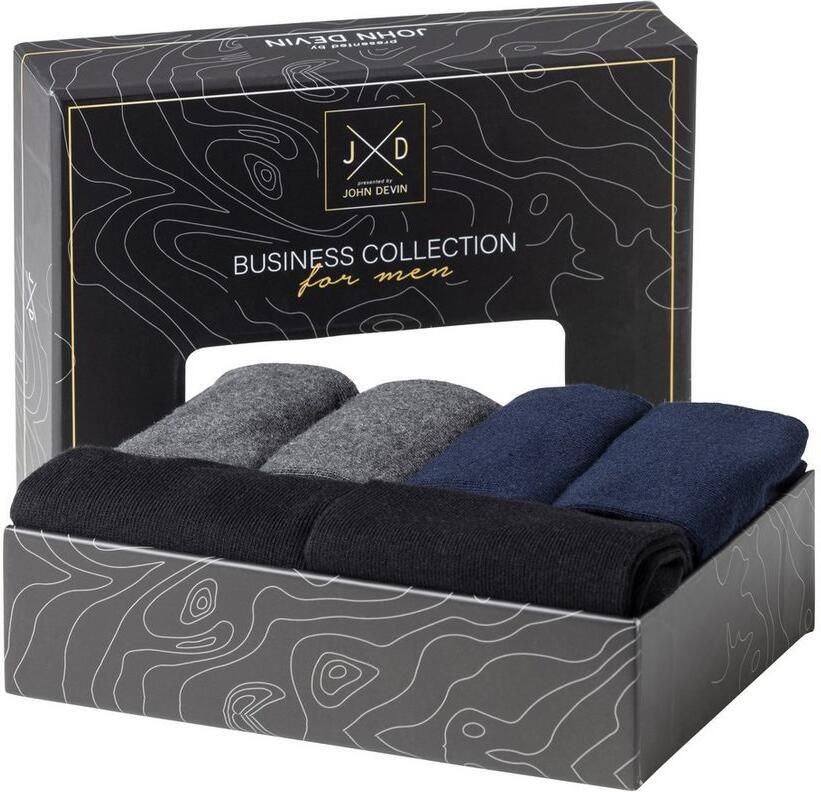 John Devin Business-sokken lange vorm waardevol verpakt in doos (set 6 paar)