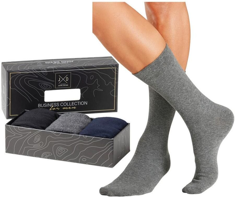 John Devin Business-sokken met langere schachtlengte verpakt in een doos (set 3 paar)