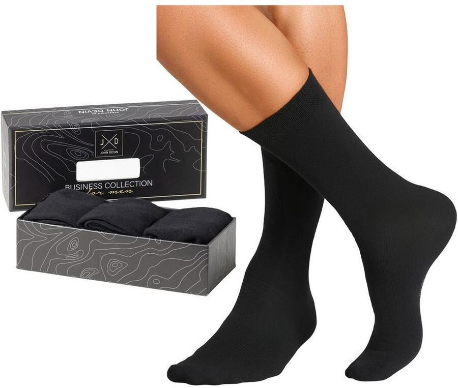 John Devin Business-sokken met langere schachtlengte verpakt in een doos (set 3 paar)