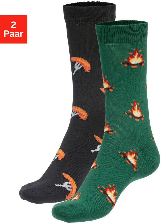 John Devin Sokken met kleurrijke gebreide motieven (set 2 paar)