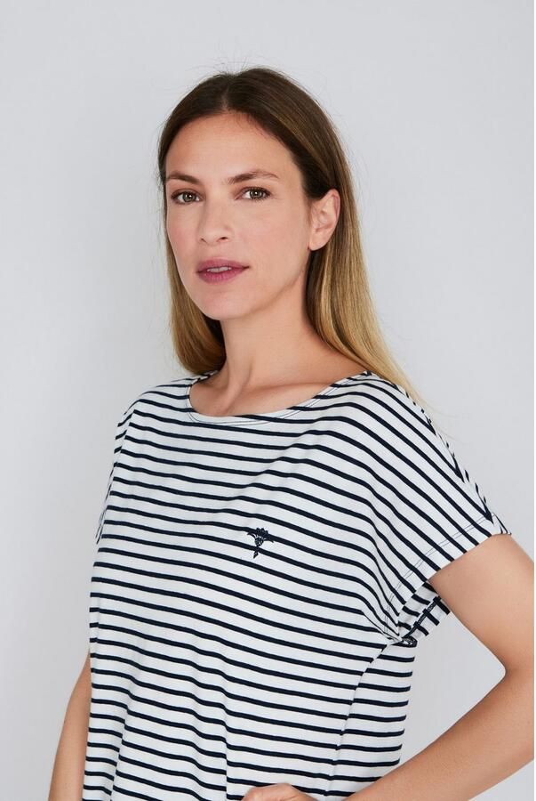 Joop! Nachthemd Cosy kortemouw korenbloem-stiksel gestreept