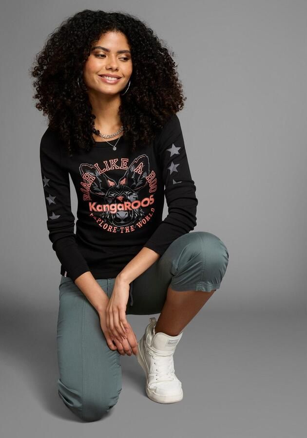 KangaROOS Shirt met lange mouwen Lange mouwen effen met kleurinzet en logoprint