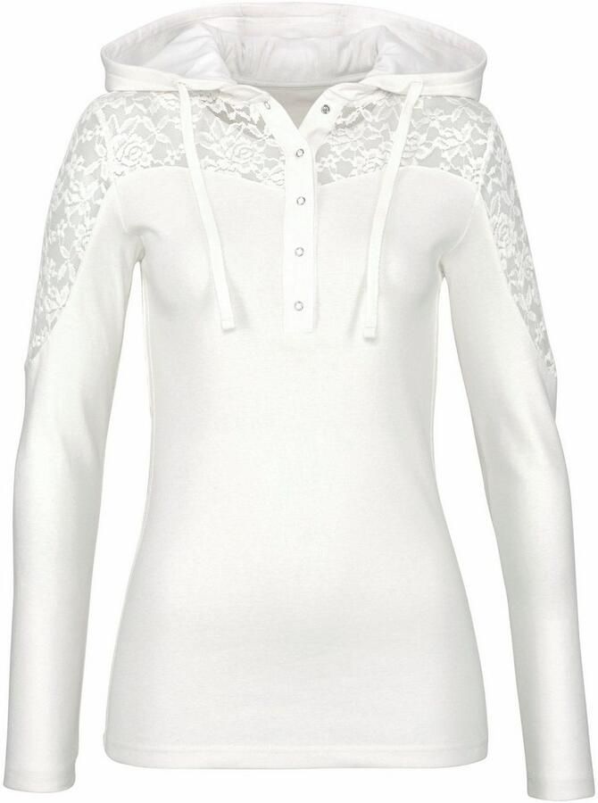 KangaROOS Capuchonshirt Lange mouwen figuurvolgende snit met kant en print van katoen - Foto 7