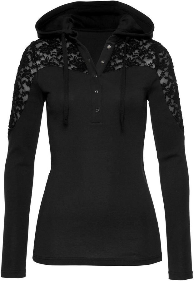 KangaROOS Capuchonshirt Lange mouwen figuurvolgende snit met kant en print van katoen - Foto 2