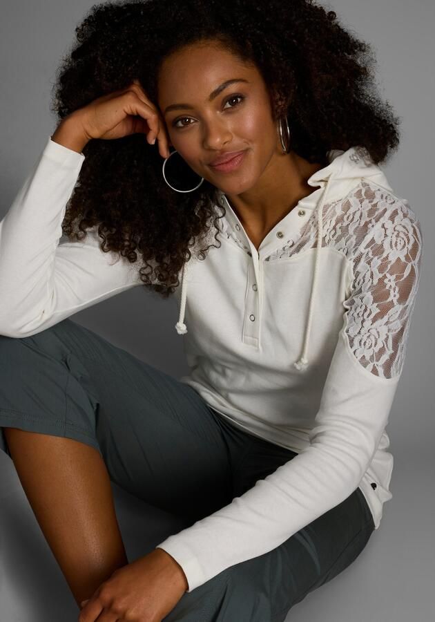 KangaROOS Capuchonshirt Lange mouwen figuurvolgende snit met kant en print van katoen - Foto 4